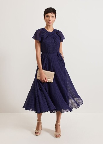 Phase Eight Gwen Textured Dress Navy Canada | UHMQFA-267